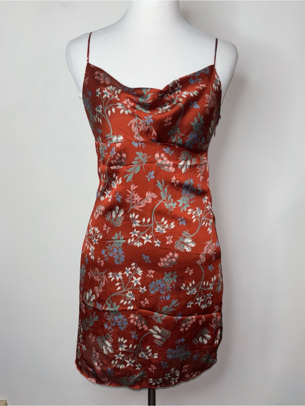 Lulus Mini Floral Satin Dress Women's Size Small Spaghetti Straps